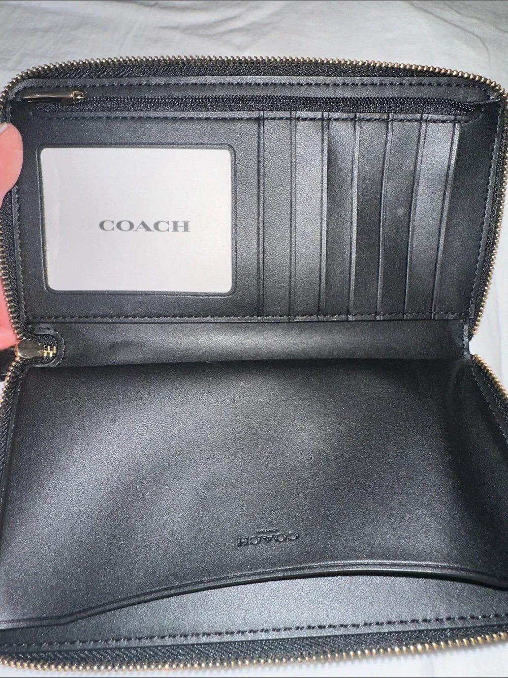 Coach Black Pebbled Leather Zip-Around Wristlet